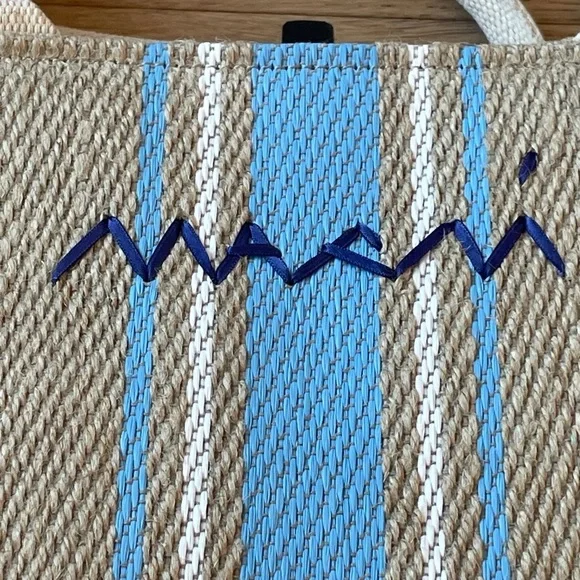 Marni Striped Raffia Tote Beige Blue Woven Crossbody Summer Bag Designer Tote - Picture 4 of 8